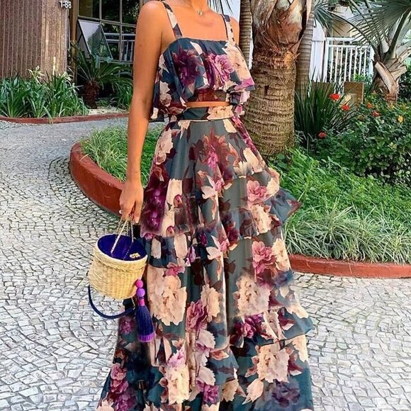 Multicolor Floral Print cropped top & maxi skirt coord set  Spring/Summer - Picture 5 of 9